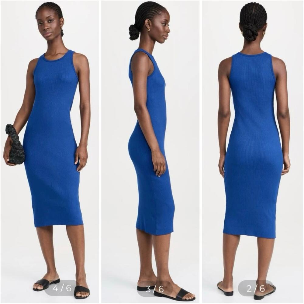 Xirena Ashleigh Ribbed Knit Midi Bodycon Tank Dress Scoop Neck Stretch Cobalt XS
